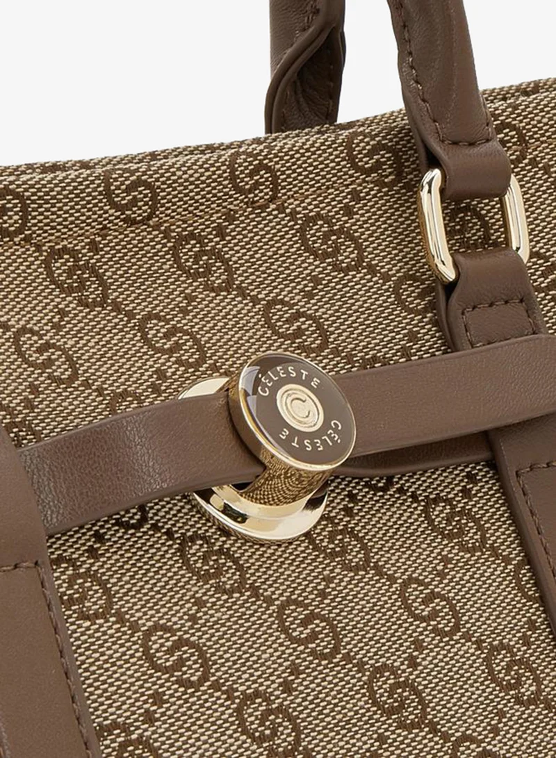 Celeste BROWN Monogram Print Tote Bag With Pouch for Women | Best Price UAE