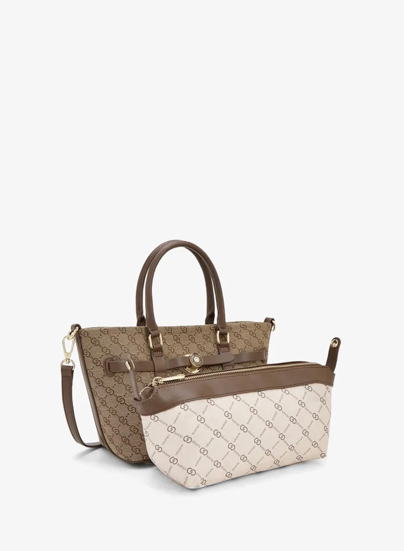 Celeste BROWN Monogram Print Tote Bag With Pouch for Women | Best Price UAE