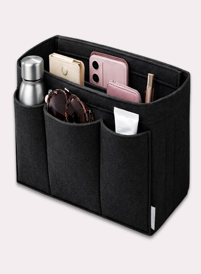 SYUTAM Women Felt Purse Organizer Insert for Ladies Handbag,Shoulder Hobo Bag Multiple Storage Compartment with Detachable Zipper Cover-Black(13.4x6.7x7.1) inch(X-Large) - Image 1