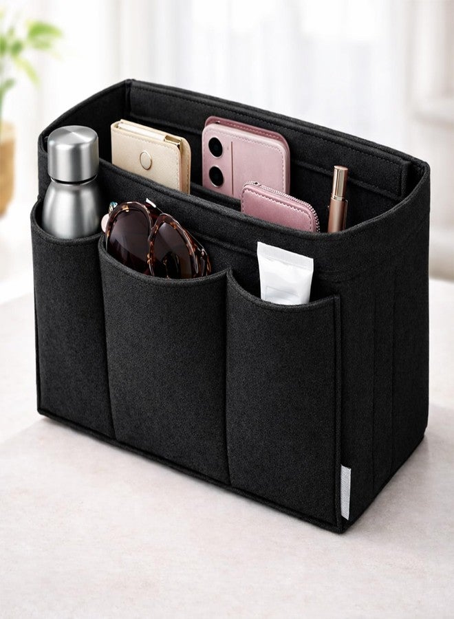 SYUTAM Women Felt Purse Organizer Insert for Ladies Handbag,Shoulder Hobo Bag Multiple Storage Compartment with Detachable Zipper Cover-Black(13.4x6.7x7.1) inch(X-Large) - Image 3
