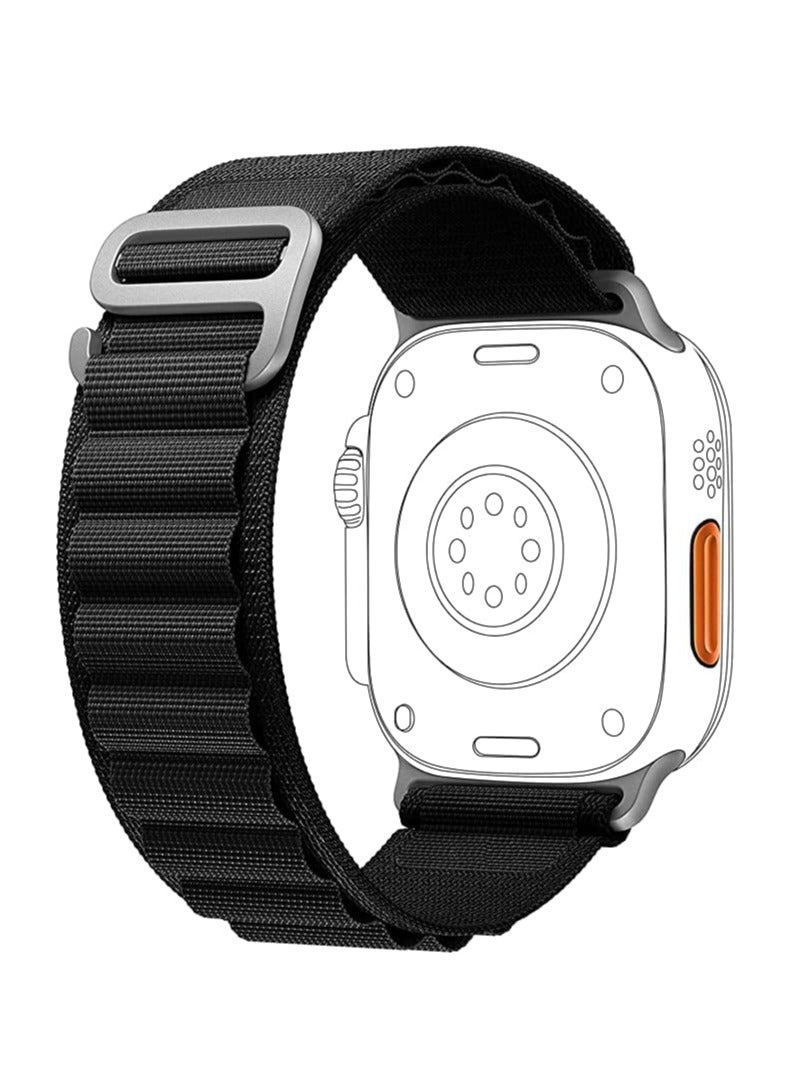 Alpine Loop For Apple Watch 49mm Nylon Woven Ring With Sports G Hook Strap Series 8 Ultra  - Black  - Image 1