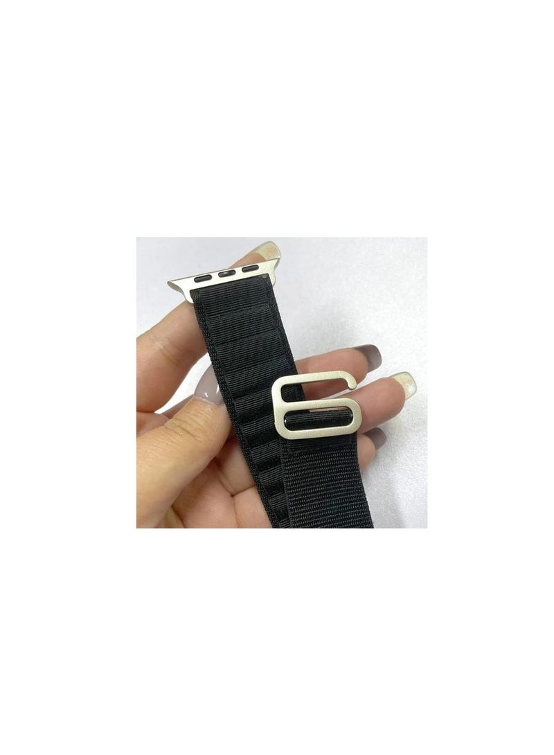 Alpine Loop For Apple Watch 49mm Nylon Woven Ring With Sports G Hook Strap Series 8 Ultra  - Black  - Image 4