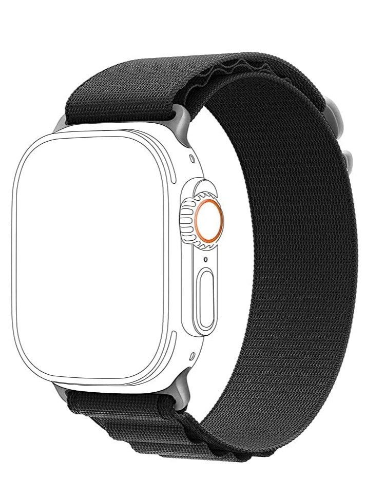 Alpine Loop For Apple Watch 49mm Nylon Woven Ring With Sports G Hook Strap Series 8 Ultra  - Black  - Image 2