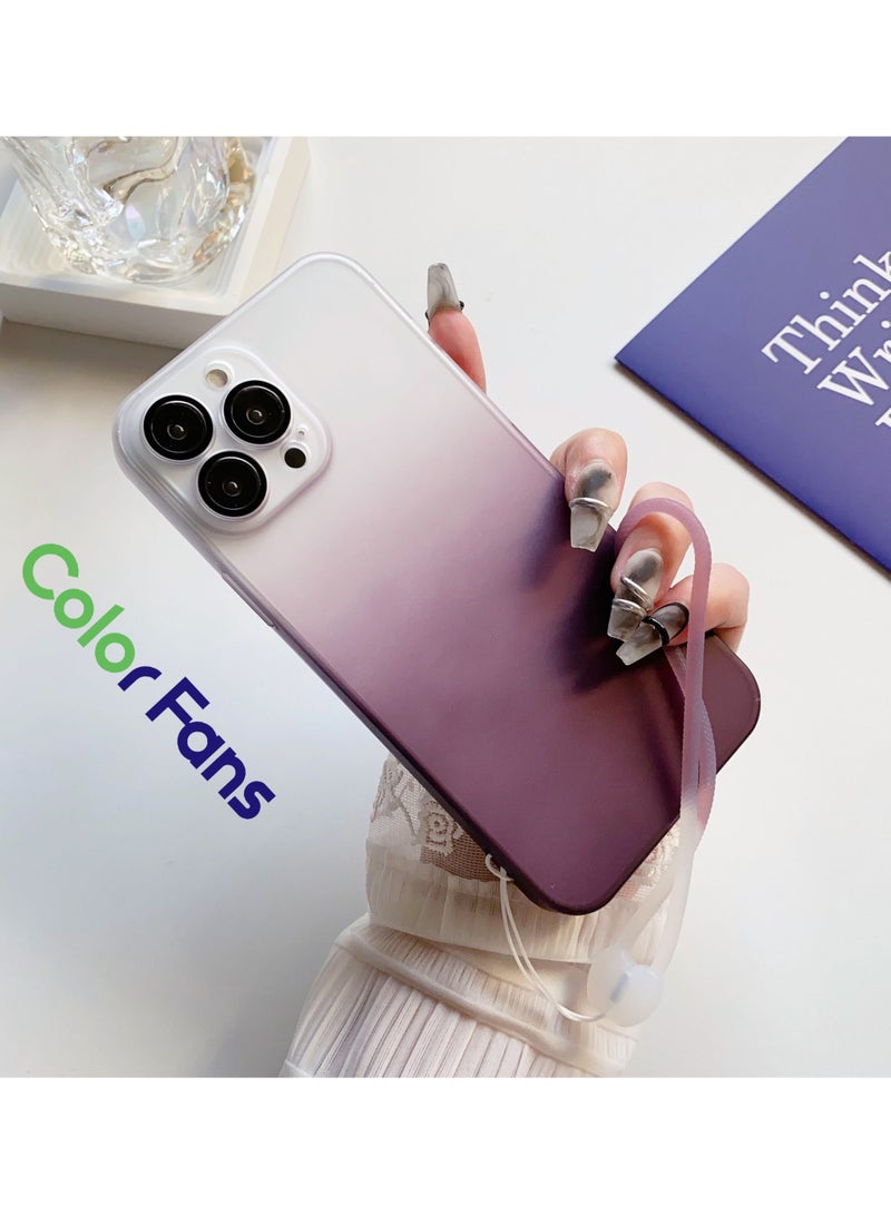 Color Fans متوافق مع هاتف iPhone 15 Pro Max، جراب لطيف متدرج وحزام معصم متجمد وسلسلة حماية شفافة للعدسات، غطاء حماية أنيق ومضاد للصدمات للنساء والفتيات - أرجواني/متدرج - Image 1