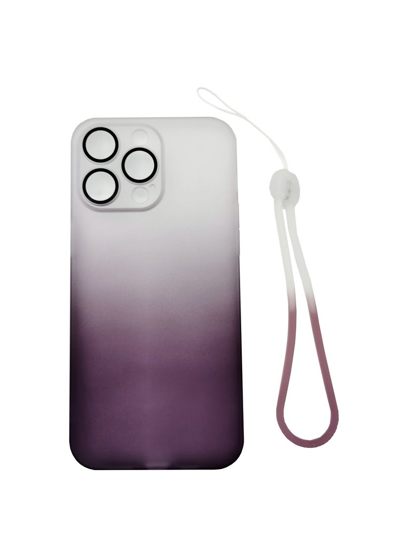 Color Fans متوافق مع هاتف iPhone 15 Pro Max، جراب لطيف متدرج وحزام معصم متجمد وسلسلة حماية شفافة للعدسات، غطاء حماية أنيق ومضاد للصدمات للنساء والفتيات - أرجواني/متدرج - Image 3