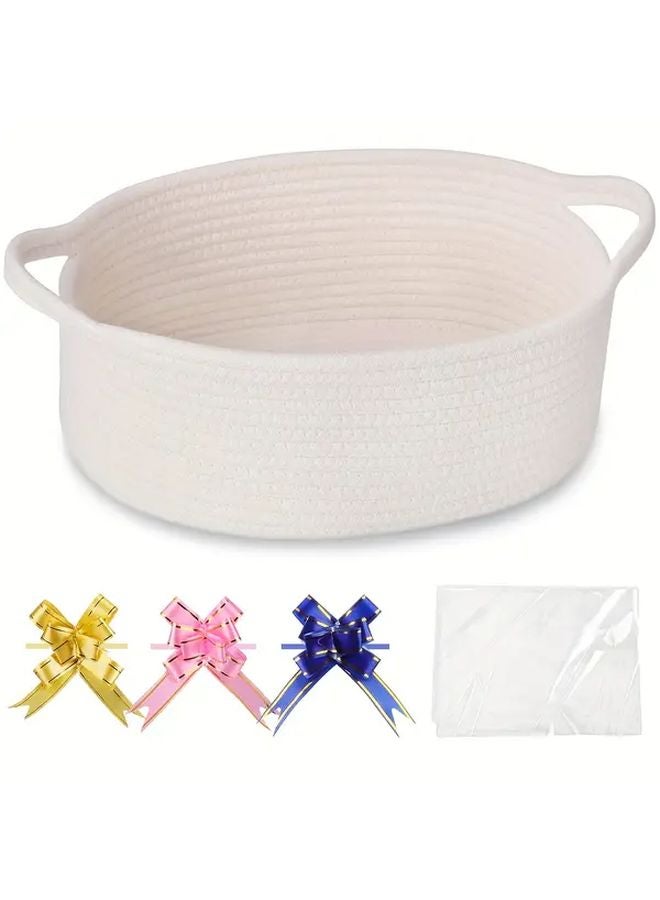 White Large Gift Basket with Bag and Ribbon Holiday Birthday Present Box - Image 2