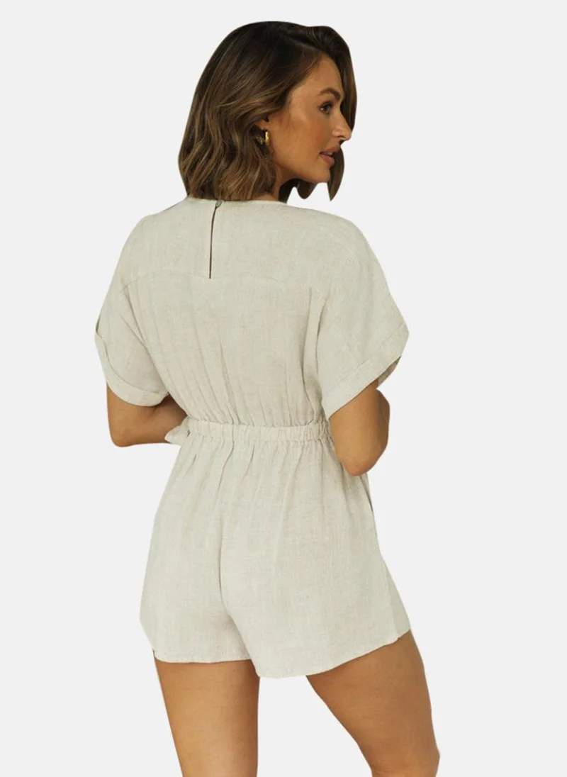 YUNIQEE Grey V Neck Solid Cropped Jumpsuit