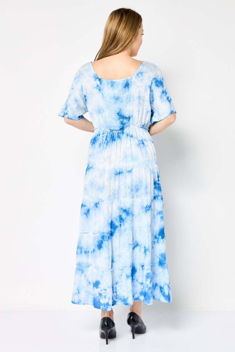 Willow & Whistle Women Tie Dye Print Midi Dress, Multicolor - Image 4