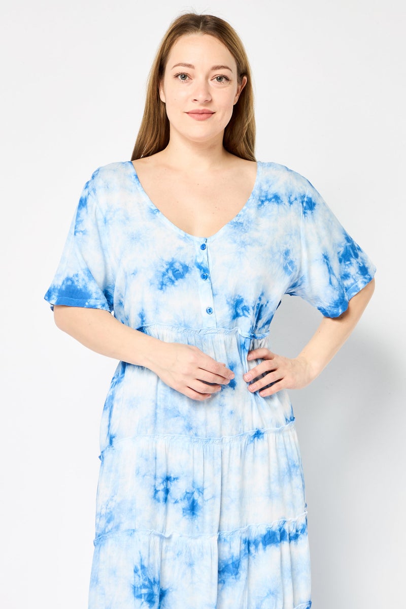 Willow & Whistle Women Tie Dye Print Midi Dress, Multicolor - Image 2