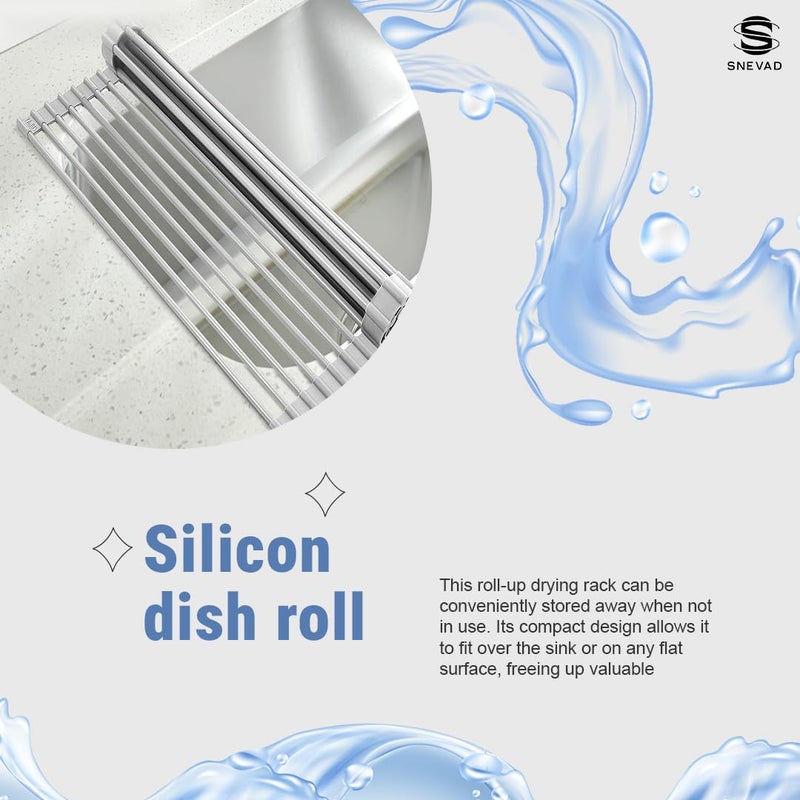 Snevad Silicone RollUp Dish Drying Rack HeatResistant AntiSlip Foldable Sink Mat for Kitchen SpaceSaving RustFree Multipurpose Countertop Drying Rack for Dishes Pots Pans BPA Free - Image 2