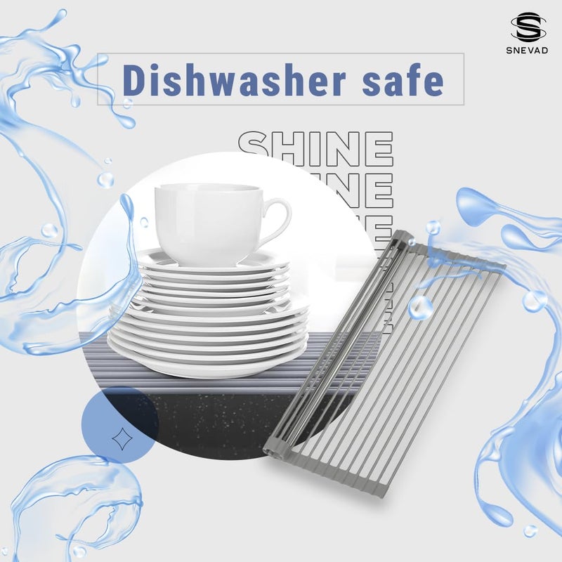 Snevad Silicone RollUp Dish Drying Rack HeatResistant AntiSlip Foldable Sink Mat for Kitchen SpaceSaving RustFree Multipurpose Countertop Drying Rack for Dishes Pots Pans BPA Free - Image 4