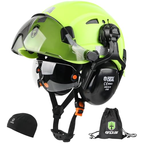 GREEN DEVIL Hard Hat Safety Helmet with Visor and Ear Muffs Men Women Vented Work Hardhat ANSI Z891 Cascos De Construccion for Industrial Construction Forestry - Image 1