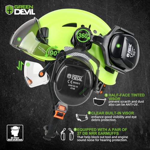 GREEN DEVIL Hard Hat Safety Helmet with Visor and Ear Muffs Men Women Vented Work Hardhat ANSI Z891 Cascos De Construccion for Industrial Construction Forestry - Image 3