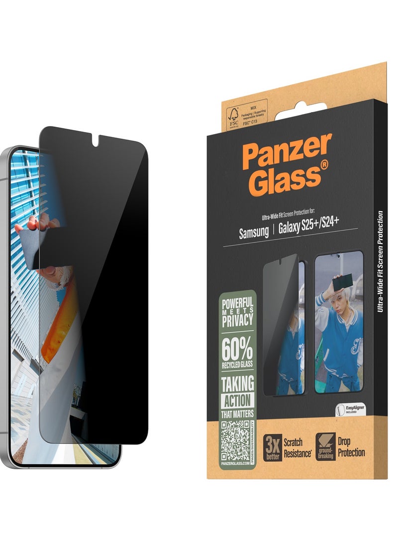 PanzerGlass PanzerGlass Privacy Screen Protector for Samsung Galaxy S25 Plus Tempered Glass, Fingerprint Compatible, 60% Recycled Glass, Case Friendly, Anti-scratch, No Dust, No Bubbles  - Image 1