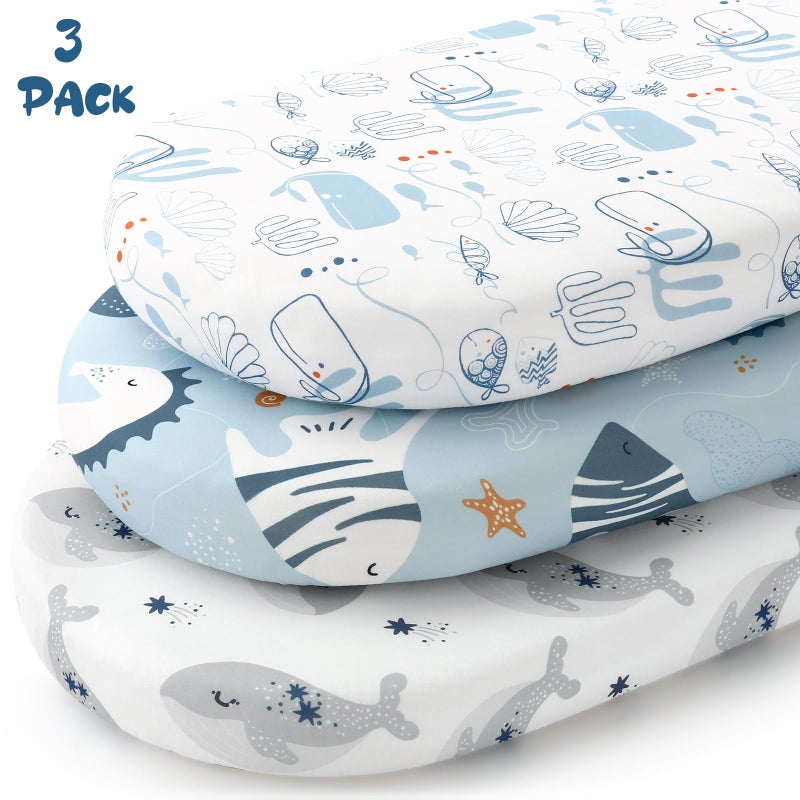 Yoofoss Bassinet Sheets for Baby,3-Pack Fitted Bassinet Sheets Set Compatible with Halo Bassinest Swivel Sleeper,Baby Delight,Angelbliss,Soft Breathable Bassinet Mattress Sheets (Blue+Seahorse) - Image 5