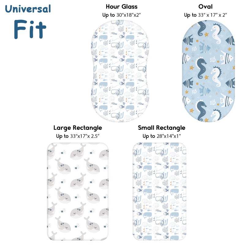 Yoofoss Bassinet Sheets for Baby,3-Pack Fitted Bassinet Sheets Set Compatible with Halo Bassinest Swivel Sleeper,Baby Delight,Angelbliss,Soft Breathable Bassinet Mattress Sheets (Blue+Seahorse) - Image 3