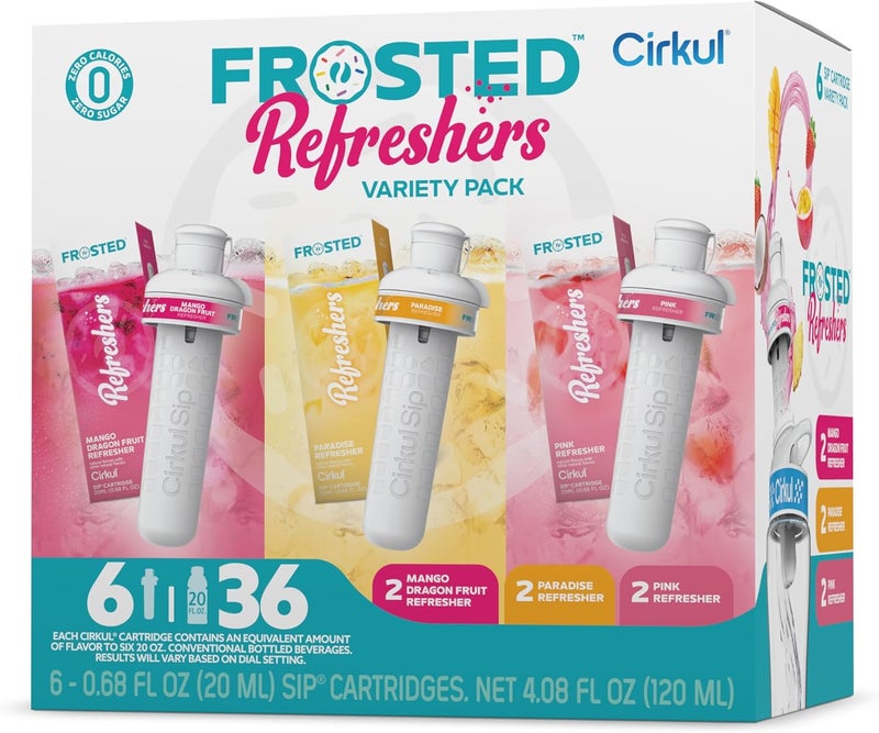 Cirkul Frosted Refreshers Variety Pack - Caffeine Flavor Water Mix, 6 Cartridges for 36 Drinks, Zero Sugar & Calories - Image 1