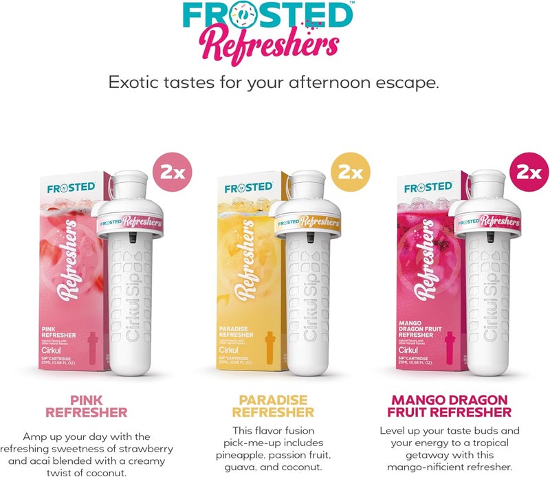 Cirkul Frosted Refreshers Variety Pack - Caffeine Flavor Water Mix, 6 Cartridges for 36 Drinks, Zero Sugar & Calories - Image 3