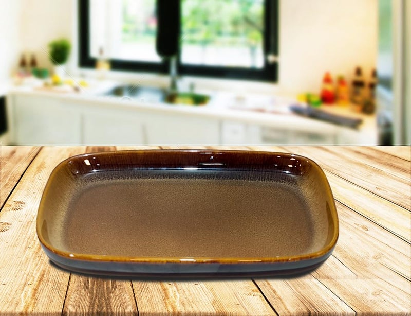 Lemon Tree Rectangle Shape Ceramic Stoneware Serving Platter for Kitchen & Dining (Brown) - Image 1