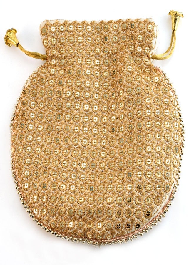 SUMERA WARQ Potli Bag Golden work wedding potli for ladies Gift for women handbags traditional Indian Wristlet with Drawstring Ethnic Embroidery Fashion Potli. (Light Pink Potalis) - Image 4
