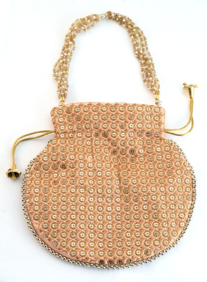 SUMERA WARQ Potli Bag Golden work wedding potli for ladies Gift for women handbags traditional Indian Wristlet with Drawstring Ethnic Embroidery Fashion Potli. (Light Pink Potalis) - Image 3