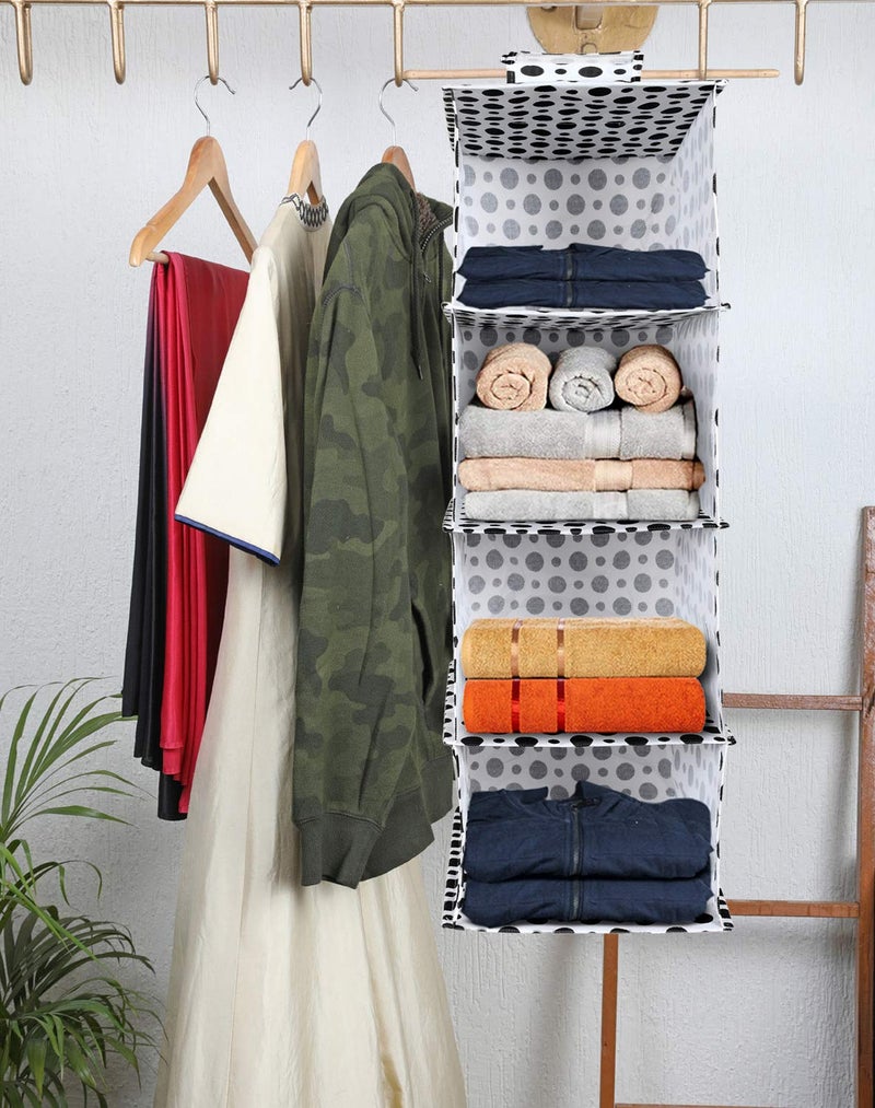 Kuber Industries Foldable Wadrobe4 Shelves Closet OrganizerCupboard for ClothesStorage OrganizerPack of 2Black White - Image 2