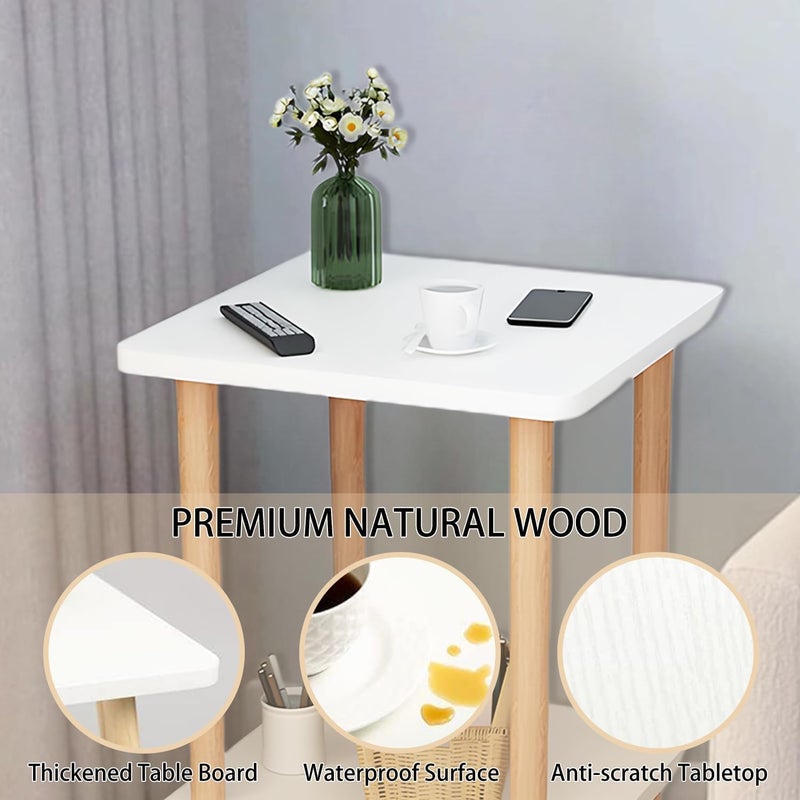 Fohome Sofa Side Table, Nightstand Coffee End Table with Storage Shelf for Living Room, Bedroom,Small Spaces,Easy Assembly 2 tier Modern Home Decor Bedside Table with Wood Legs(White) - Image 3