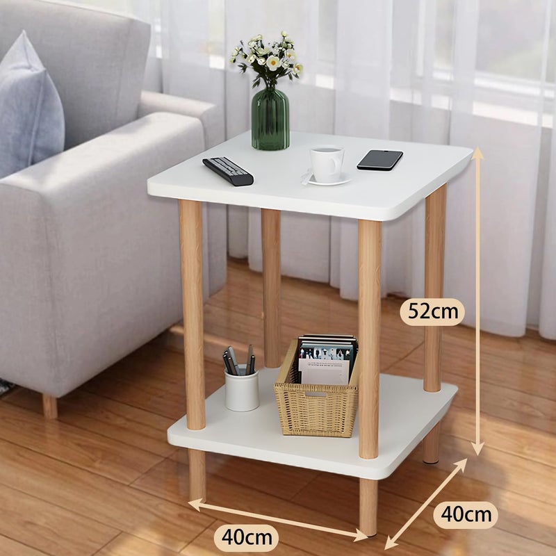 Fohome Sofa Side Table, Nightstand Coffee End Table with Storage Shelf for Living Room, Bedroom,Small Spaces,Easy Assembly 2 tier Modern Home Decor Bedside Table with Wood Legs(White) - Image 2