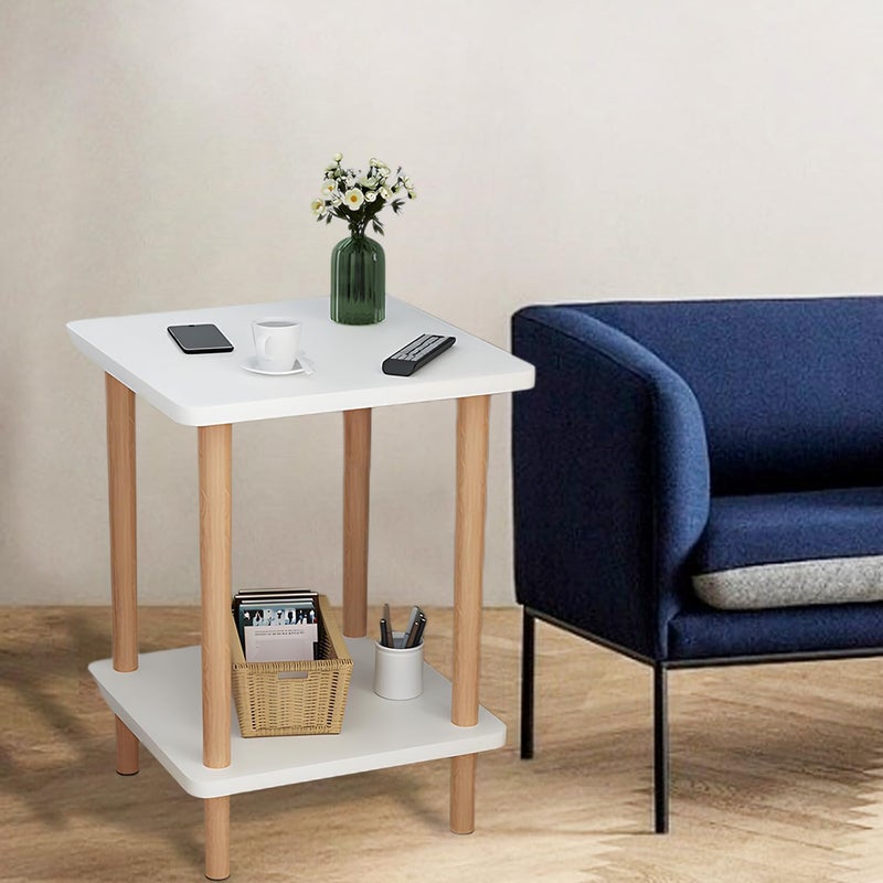 Fohome Sofa Side Table, Nightstand Coffee End Table with Storage Shelf for Living Room, Bedroom,Small Spaces,Easy Assembly 2 tier Modern Home Decor Bedside Table with Wood Legs(White) - Image 5