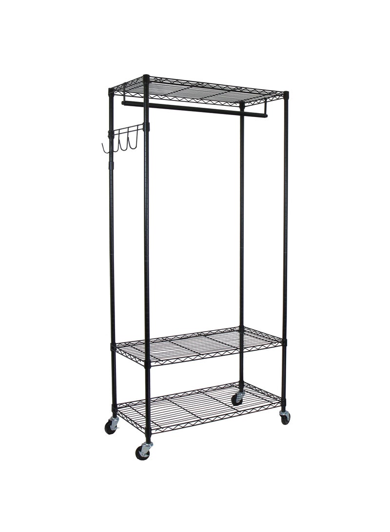 Oceanstar Heavy Duty Rolling Storage Garment Rack with Adjustable Shelves and Hook,Black