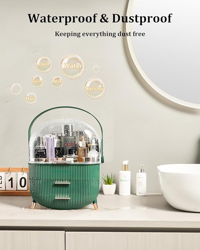 Snivy Snivy Acrylic Cosmetic Storage Box with Transparent Lid, Large Makeup Organizer with Drawers & Portable Handle, Waterproof, Dustproof Dressing Case For Countertop, Bathroom  - Image 4