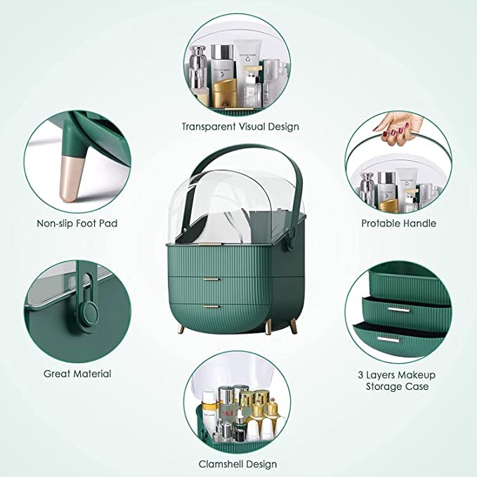 Snivy Snivy Acrylic Cosmetic Storage Box with Transparent Lid, Large Makeup Organizer with Drawers & Portable Handle, Waterproof, Dustproof Dressing Case For Countertop, Bathroom  - Image 2