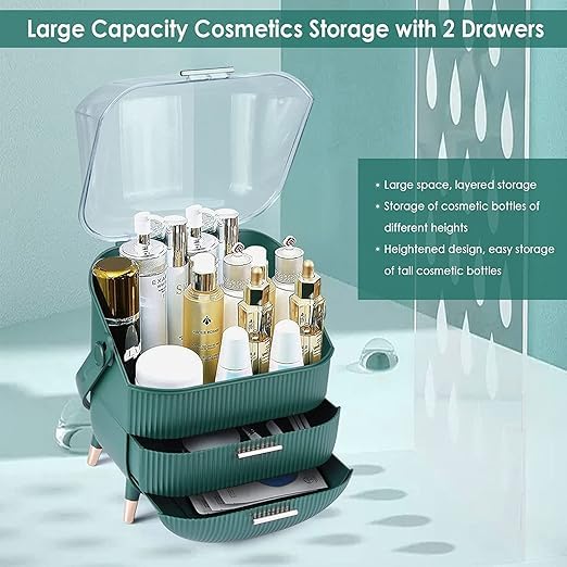 Snivy Snivy Acrylic Cosmetic Storage Box with Transparent Lid, Large Makeup Organizer with Drawers & Portable Handle, Waterproof, Dustproof Dressing Case For Countertop, Bathroom  - Image 3
