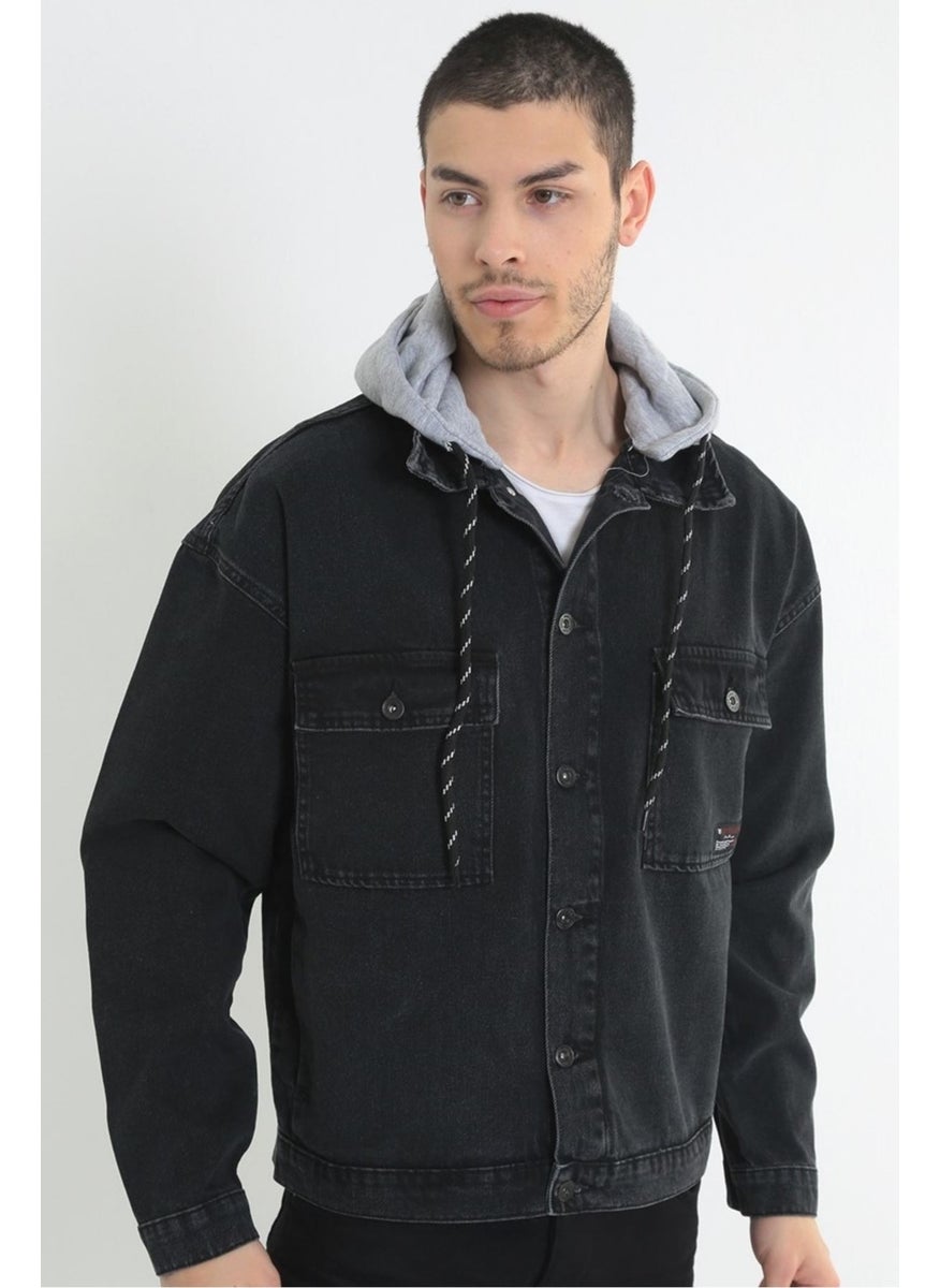 Men's Black Hooded Detachable Hooded Oversize Denim Jacket - pzsku/ZFB201DE86BC672A6B28EZ/45/_/1730498808/6daae58b-2aa9-48a8-817c-f4c1731fa537