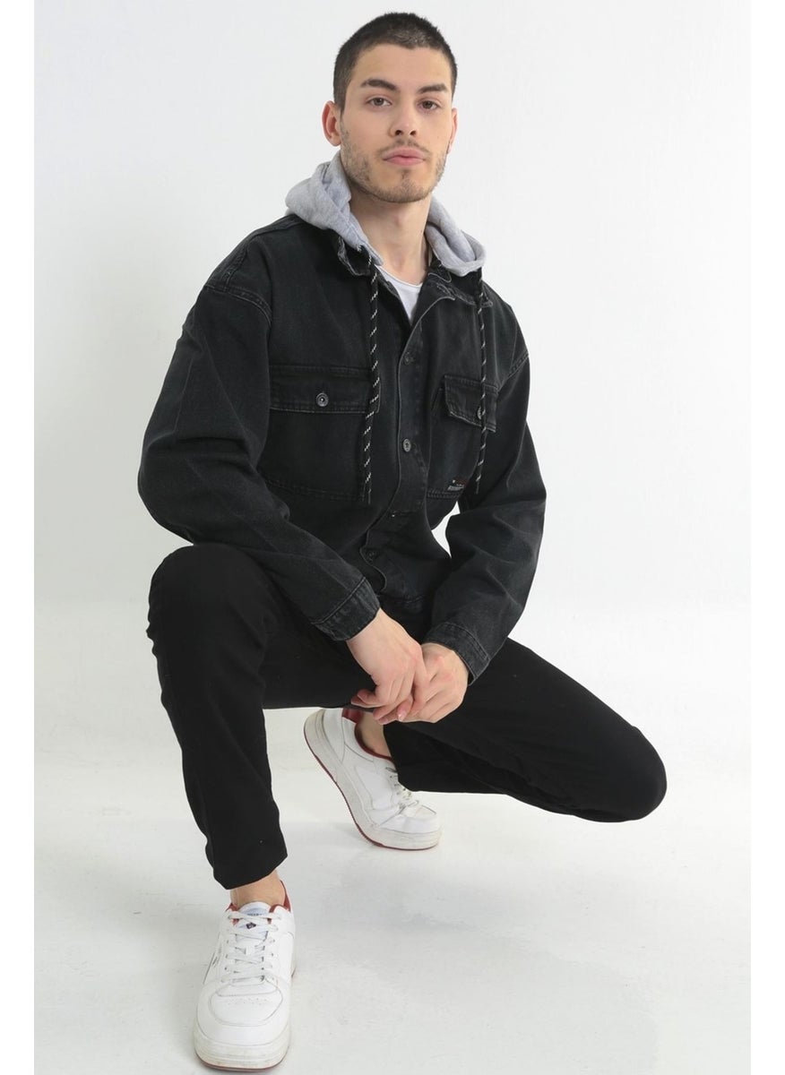 Men's Black Hooded Detachable Hooded Oversize Denim Jacket - pzsku/ZFB201DE86BC672A6B28EZ/45/_/1730498811/fdb7b95d-2540-4f0a-ae81-49666a82862a