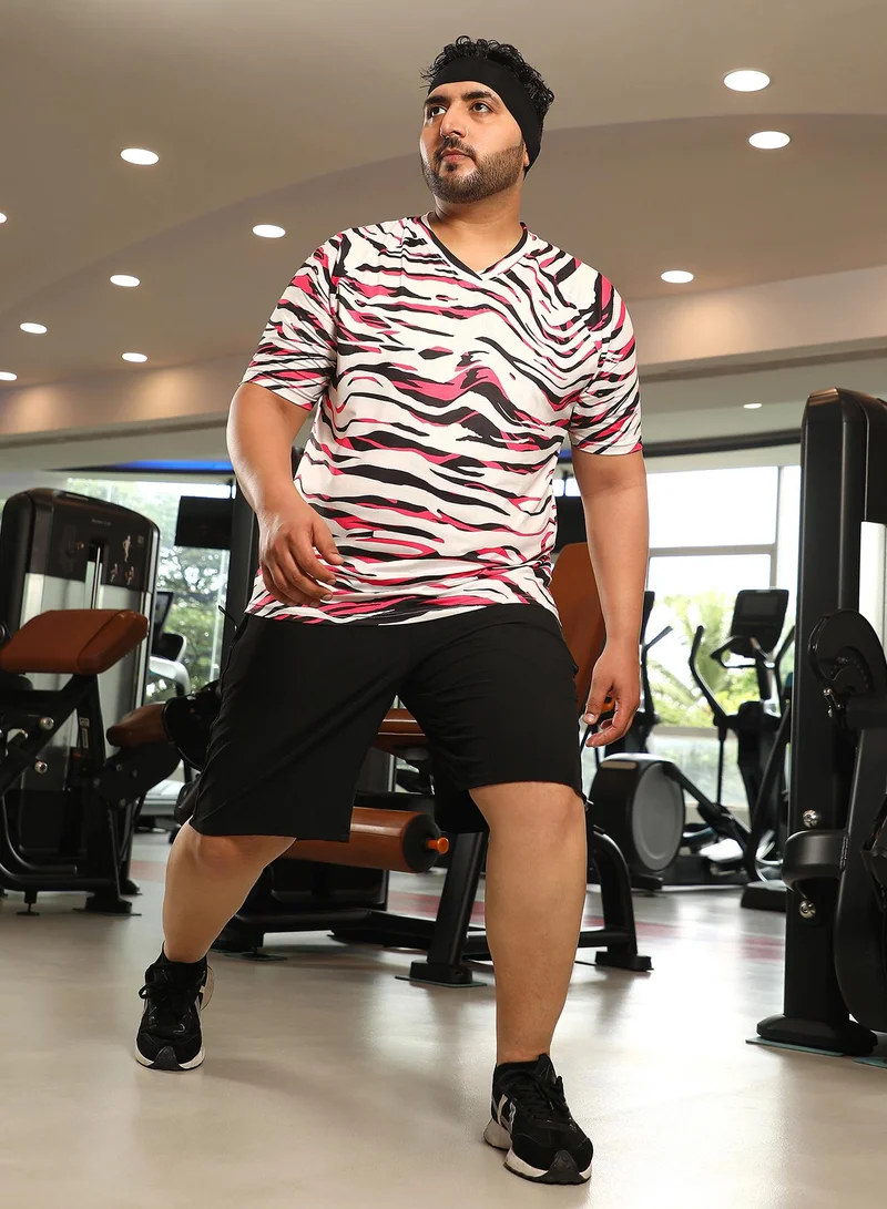 Instafab Plus  Men's Hot Pink & Ivory White Animal Activewear T-Shirt for Men | Best Price UAE