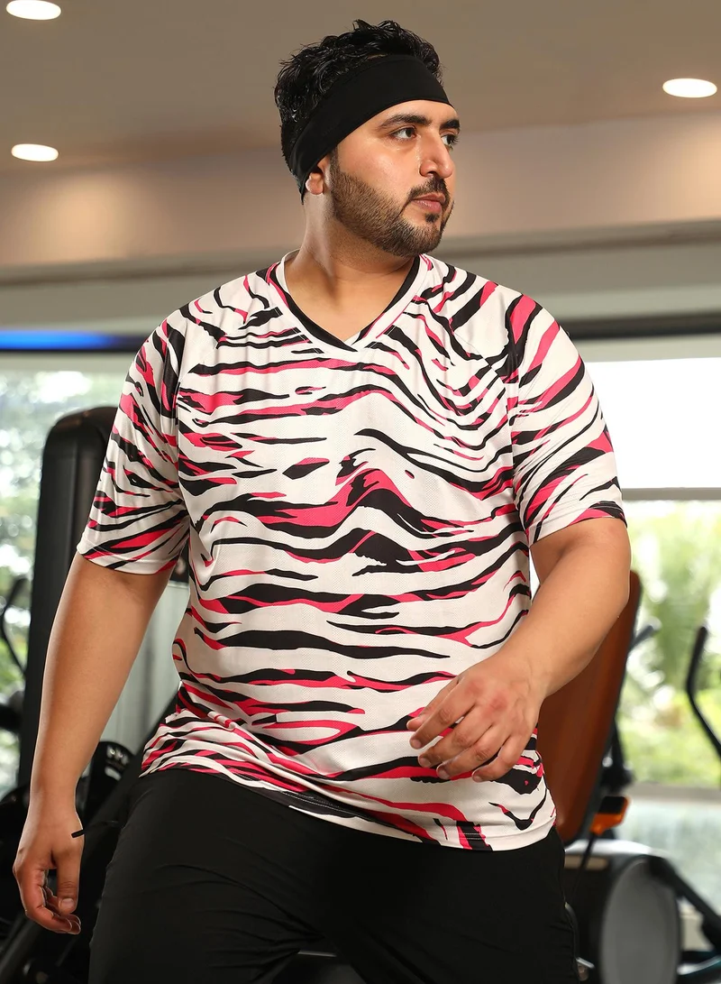 Instafab Plus Men's Hot Pink & Ivory White Animal Activewear T-Shirt