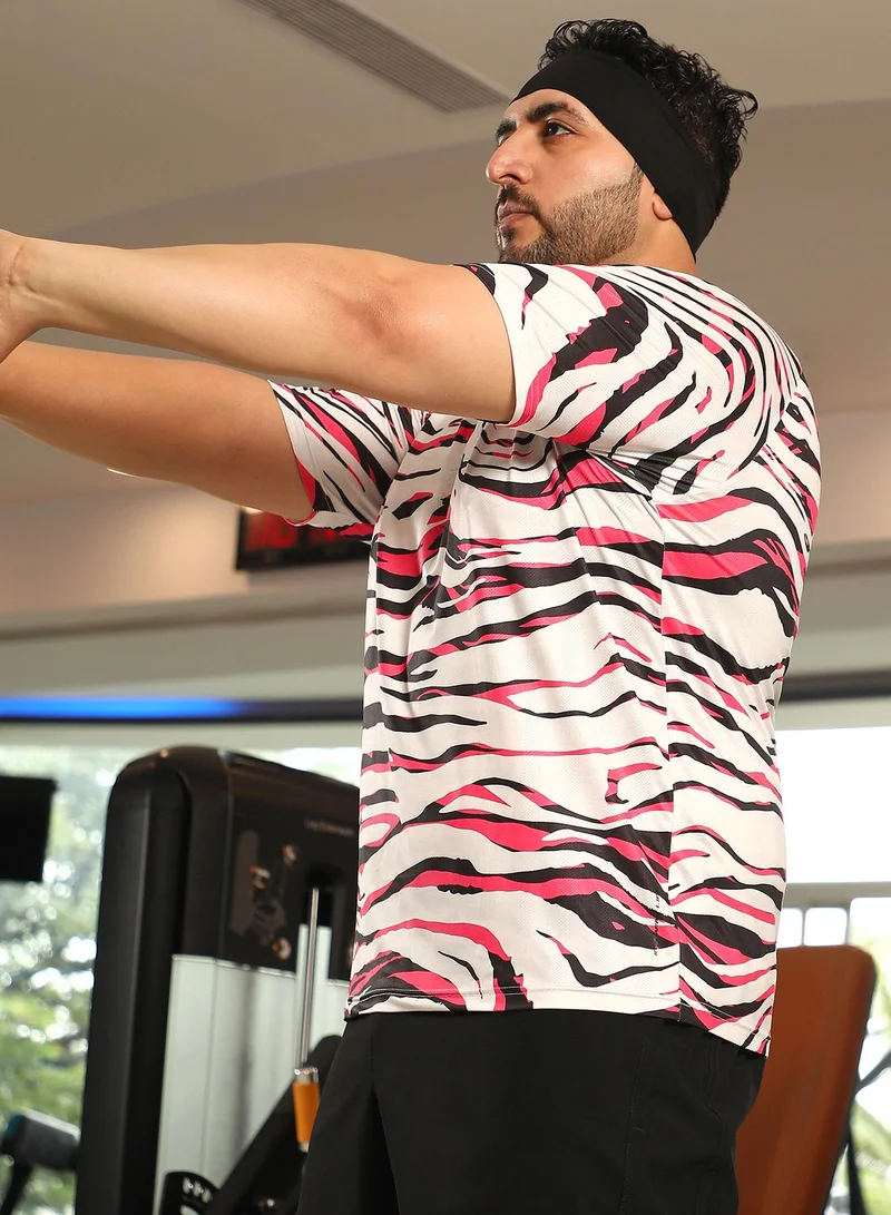 Instafab Plus  Men's Hot Pink & Ivory White Animal Activewear T-Shirt for Men | Best Price UAE