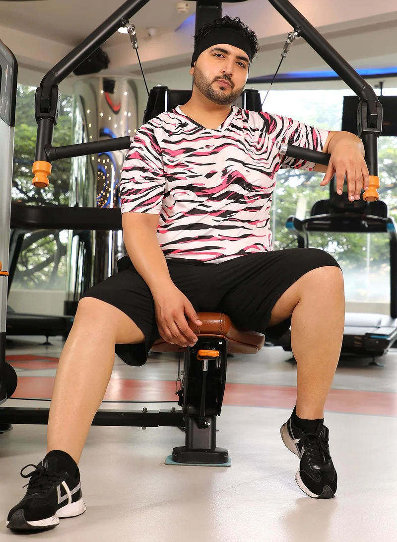 Instafab Plus  Men's Hot Pink & Ivory White Animal Activewear T-Shirt for Men | Best Price UAE