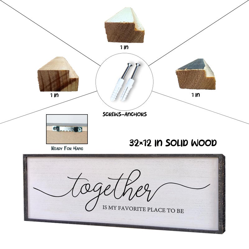 Surfapans Together Is My Favorite Place to Be Sign Wall Decor 32"X12" Bedroom Above Bed Rustic Large Beautiful Home Master Room Beautiful Soild Wood Framed Over Bed Hanging Couple Wall Art (Black) - Image 2