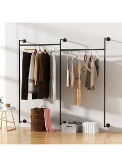 Industrial Wall Clothes Rack Large Cloth Hanging Rail Stand Pipe Clothing Drying Rack Heavy Duty Dress Storage Shelf for Laundry Room Home Store 205x190x13 cm