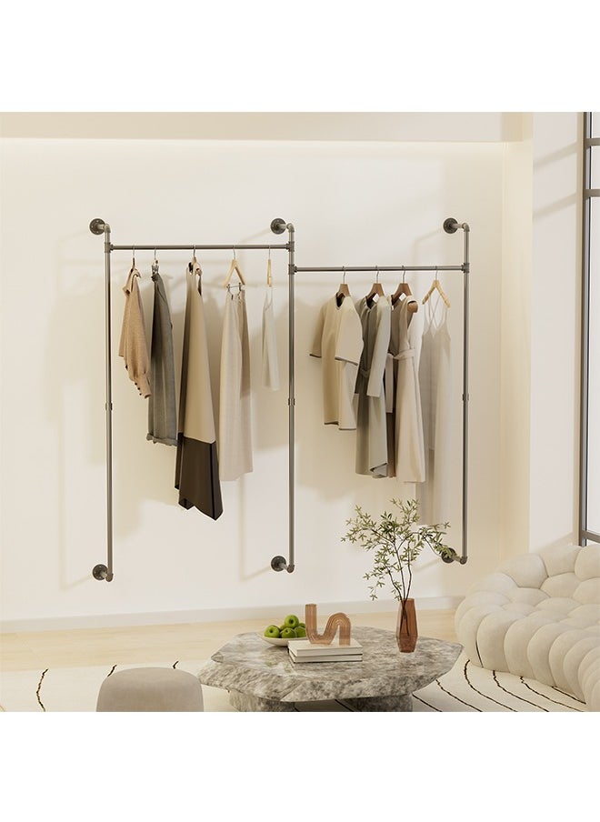 Generic - Industrial Wall Clothes Rack Large Cloth Hanging Rail Stand Pipe Clothing Drying Rack Heavy Duty Dress Storage Shelf for Laundry Room Home Store 205x190x13 cm - Image 1