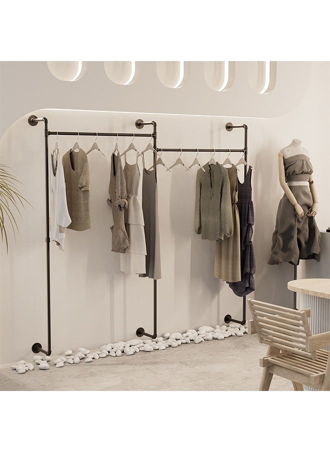 Generic - Industrial Wall Clothes Rack Large Cloth Hanging Rail Stand Pipe Clothing Drying Rack Heavy Duty Dress Storage Shelf for Laundry Room Home Store 205x190x13 cm - Image 1