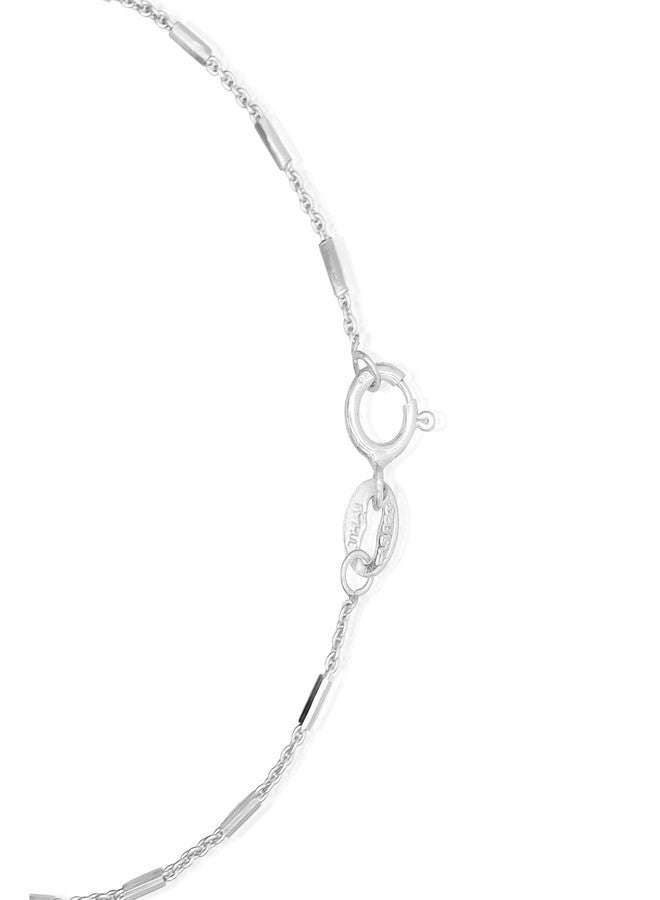 SEA OF ICE Sterling Silver 1mm Diamond-Cut Bar Station Rolo Chain Bracelet For Women, Size 7.25" Italy - Image 2