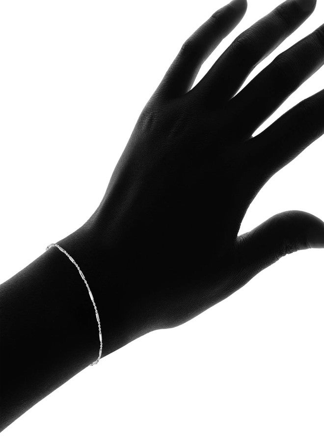 SEA OF ICE Sterling Silver 1mm Diamond-Cut Bar Station Rolo Chain Bracelet For Women, Size 7.25" Italy - Image 3