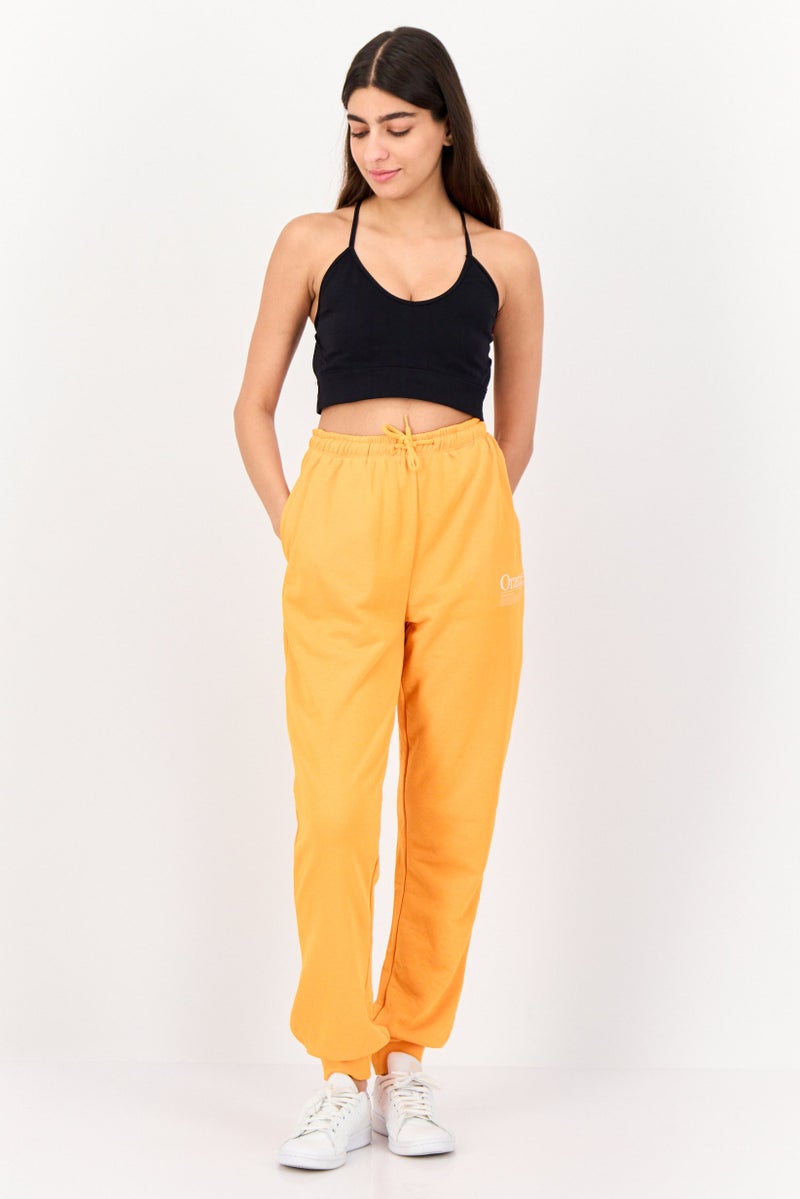 ONLY Women Regular Fit Graphic Print Sweatpants, Orange - Image 2