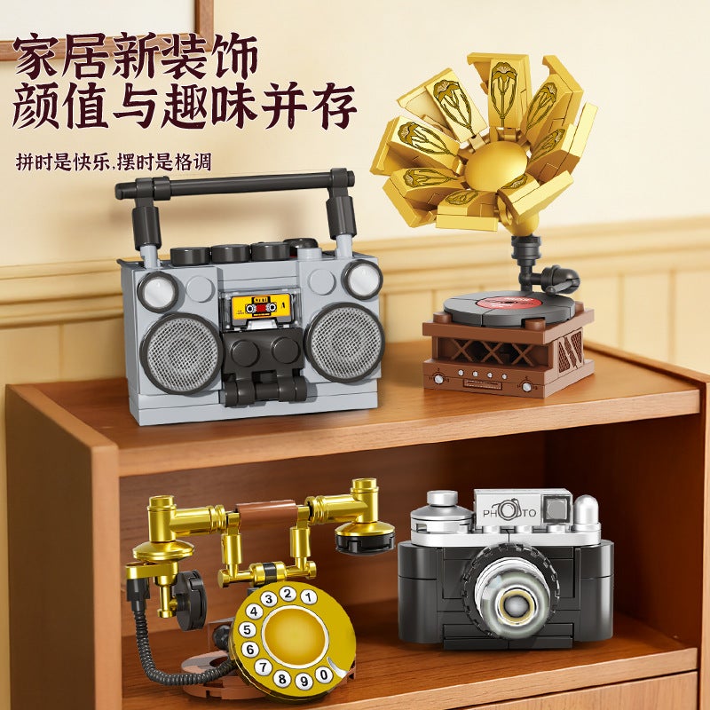 Orange Building Blocks Children's Educational Retro Sewing Machine Clock Model Assembly Toy Boy's Ornament Gift - Image 5