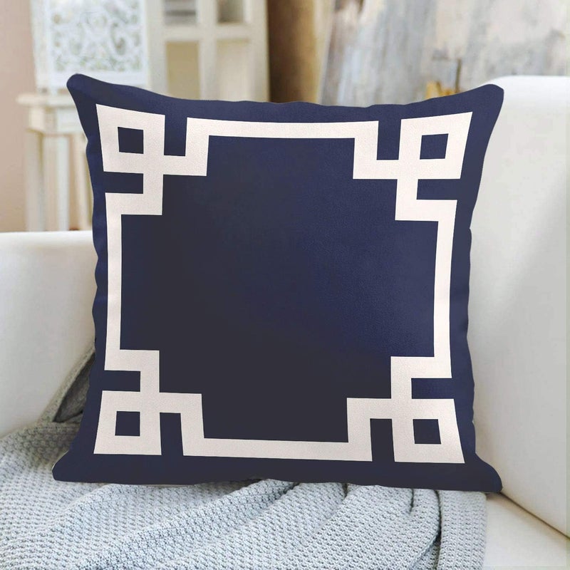 Emvency Throw Pillow Cover Cute Preppy Navy Blue and White Greek Key Girly Decorative Pillow Case Home Decor Square 20 x 20 Inch Pillowcase - Image 2