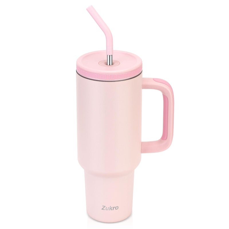 Zukro 40 oz Tumbler with Handle and Straw, Screw on Lid with Wide Straw Hole, Insulated Stainless Steel Cup Fits in Cupholder for Travel - No Sweat & Keep Drinks Cold - Dishwasher Safe & BPA Free - Image 1