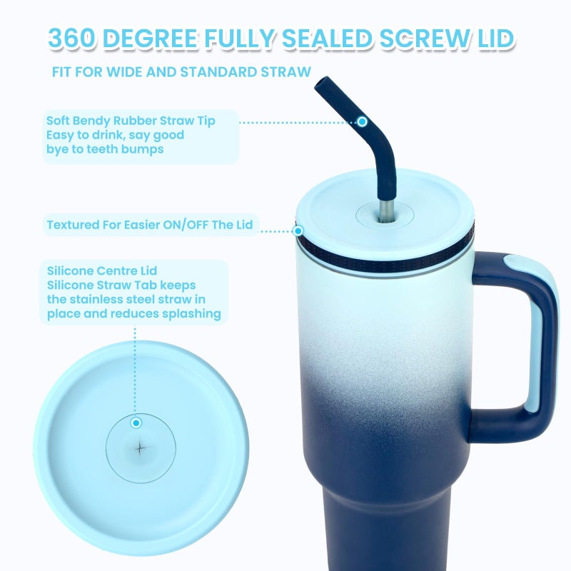 Zukro 40 oz Tumbler with Handle and Straw, Screw on Lid with Wide Straw Hole, Insulated Stainless Steel Cup Fits in Cupholder for Travel - No Sweat & Keep Drinks Cold - Dishwasher Safe & BPA Free - Image 4